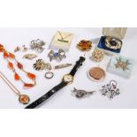 Costume jewellery, to include earrings, watch, brooches, pendant necklace, miniature knife, etc, (