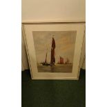 Basil G Emmerson sailing barges original watercolour including frame 58cm x 71cm