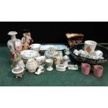 Mixed lot of ceramics to include boxed Carlton ware butter dish, figures, vases, cups and saucers