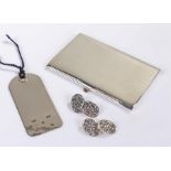 Silver items, to include a card case, a pair of cufflinks and a book mark, 84 grams in total, (3)