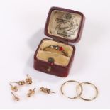9 carat gold earrings, together with yellow metal earrings, total weight 1.1 grams, together with