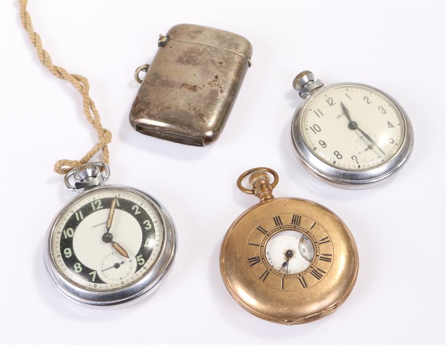 Elgin gold plated half hunter pocket watch, AF, together with two further pocket watches and a Vesta