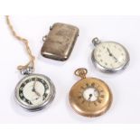 Elgin gold plated half hunter pocket watch, AF, together with two further pocket watches and a Vesta