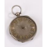 Silver open face pocket watch, AF, with Roman numerals
