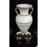 Large ceramic vase together with a smaller pair (3)