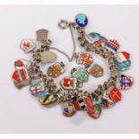 Silver and enamel bracelet, with enamel city shields to the bracelet