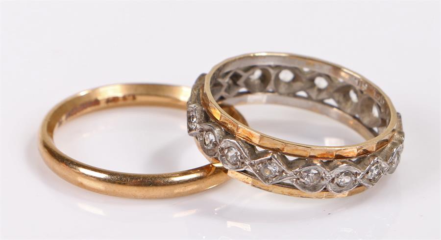 9 carat gold rings, to include an eternity ring and a wedding band, total weight 5 grams