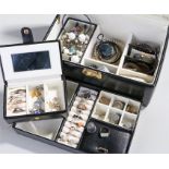 Costume jewellery, to include rings, thimbles earrings, watches, etc, housed within a jewellery box,