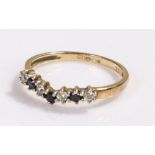 9 carat gold sapphire and cubic zirconia set ring, ring size N 1/2