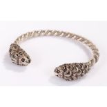 Silver bracelet, with a lion mask terminal to each end, 49 grams