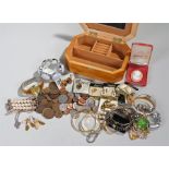 Collection of costume jewellery and coins, to include earrings, bangles, cameo brooch, etc, also