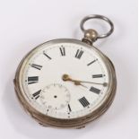 Silver openface pocket watch, with a white enamel dial, the case 52mm diameter