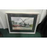 Basil G Emmerson Post Mill by Saxtead Green watercolours including frame 48.5cm x 60cm