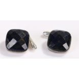 Pair of silver lapis lazuli cufflinks, each with a faceted lapis lazuli stone set