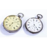 Two silver open face pocket watches, (2)