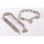 Two silver gate bracelets, each with padlock clasps, (2)