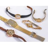 9 carat gold ladies wristwatch, together with four other wristwatches, (5)