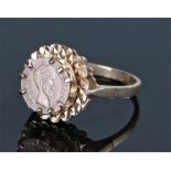 9 carat gold coin set ring, the Mexican coin set to the head, ring size O