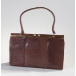 Mappin & Webb lizard skin handbag, circa 1950, with a suede interior, 27cm wide