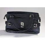 Mulberry black leather handbag, with chromed fittings, label and disc inside, 38cm wide