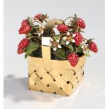 Cartier, a silver gilt and enamel strawberry basket, the woven silver gilt basket with