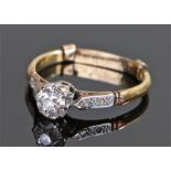 18 carat gold diamond set ring, the round cut diamond at approximately 0.5 carat in size, ring