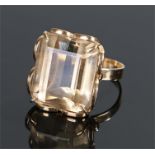 18 carat gold smoky quartz ring, with an emerald cut smoky quartz, ring size M