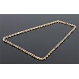 9 carat gold necklace, with rope twist links and clasp end, 43 grams