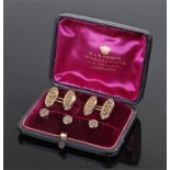 Victorian Presentation cased set of 9 carat gold cufflinks and studs, to include a pair of cufflinks