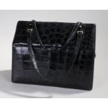 Mappin and Webb lizard leather effect handbag, in black with gilt metal fittings, Mappin & Webb