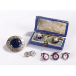 Jewellery, to include pearl and diamond set buttons, mother of pearl buttons and a silver hand