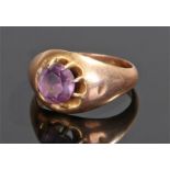 9 carat gold amethyst set ring, with a circular amethyst to the head, ring size P