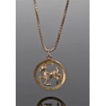 9 carat gold pendant necklace, the pendant with a Ram within a circle, 17 grams