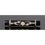 Victorian mourning brooch, set with pearls to the black bar, 50mm long