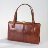 Jonelle lizard leather handbag, in brown with gilt metal fittings, 24cm wide