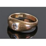 18 carat gold diamond set gentleman's ring, the round cut diamond at approximately 0.34 carat