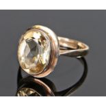 9 carat gold citrine set ring, the oval citrine set to the head, ring size P