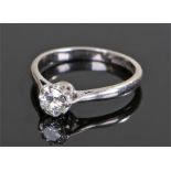 18 carat white gold diamond set ring, the diamond at approximately 0.3 carat, ring size K