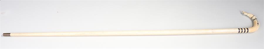 Fine and rare George III whalebone baleen and abalone shell walking stick, the arched top carved - Image 2 of 2