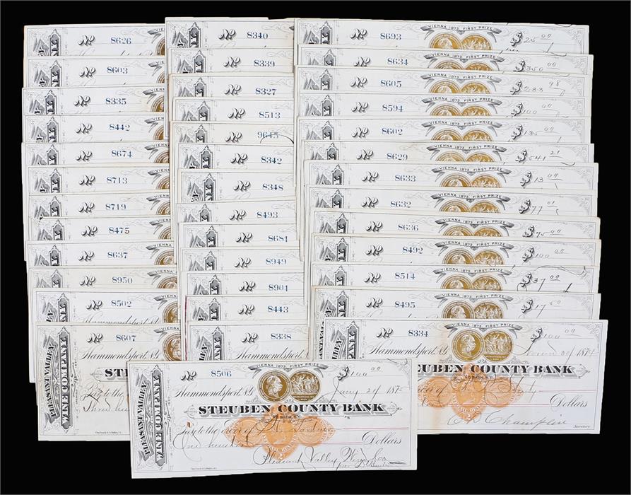 Steuben County Bank, 1870's, collection of cheques, (qty)