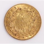 Napoleon III gold 5 Franc coin, 1859