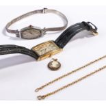 Ladies silver wristwatch, together with another and a cameo with a chain, (3)