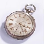 Victorian silver open face pocket watch, with gilt Roman numerals and subsidiary seconds dial,