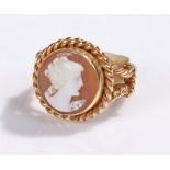 9 carat cameo ring, with a lady to the cameo, ring size J