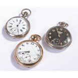 Pocket watches, to include a gold plated example, together with a silver example and an