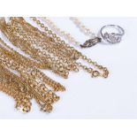 Chains, to include a 9 carat gold chain and a collection of gold plated chains, also together with a