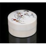 Meiji period Japanese shibayama box, the circular box with a butterfly above flowers, 6.5cm wide