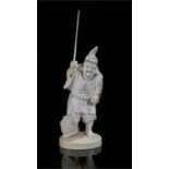 Early 20th Century Japanese ivory okimono, carved a fisherman with a rod raised above his head, a