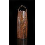 Japanese bamboo flask, the body with carved and gilt floral decoration, 35cm high