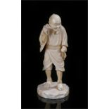 Japanese Meiji period ivory okimono, the finely carved figure as a gentleman with his pipe in his